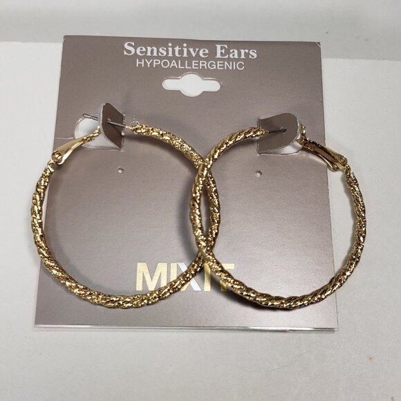 MIXIT Women’s Gold-Tone Twisted Rope Hoop Earrings – 1.5" Hypoallergenic Jewelry - Picture 4 of 11